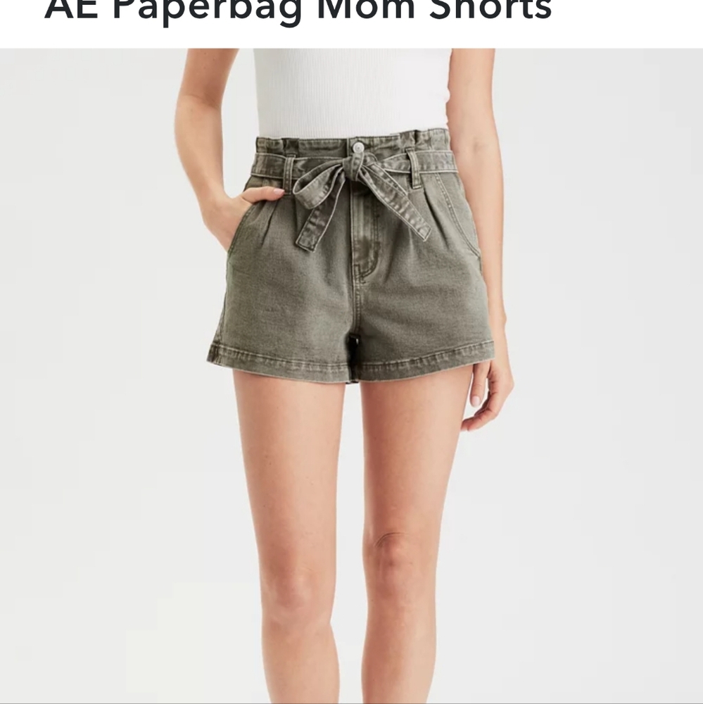 AE Size 12 Paperbag Mom Shorts Tie-Waist Shorts Olive Green